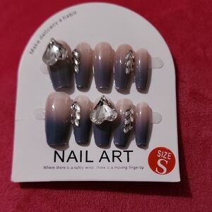 Ombré Gray-Beige Rhinestone Press-On Nails